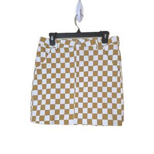 RE=NAMED Women's Checkerd Tan Skirt Large Chic‎ Y2K Punk Skater Rock n' Roll